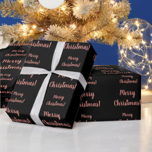 Frohe Weihnachts-Rose Gold Black Script Typografie Geschenkpapier