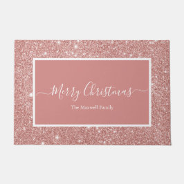 Frohe Weihnachts-Rose Gold Glitzer Familienname To Fußmatte