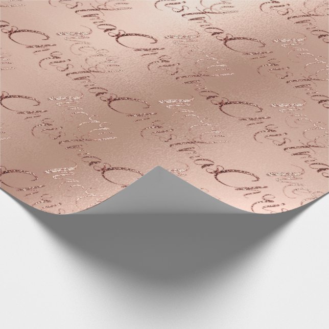 Frohe Weihnachts-Rose Gold Glitzer Script Elegant1 Geschenkpapier (Ecke)