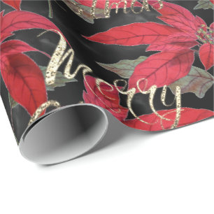 Frohe Weihnachts-Rose Gold Glitzer Script Red Blac Geschenkpapier