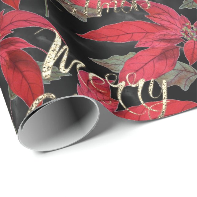 Frohe Weihnachts-Rose Gold Glitzer Script Red Blac Geschenkpapier (Rolleneckpunkt)