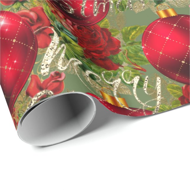 Frohe Weihnachts-Rose Gold Glitzer Script Red Gree Geschenkpapier (Rolleneckpunkt)