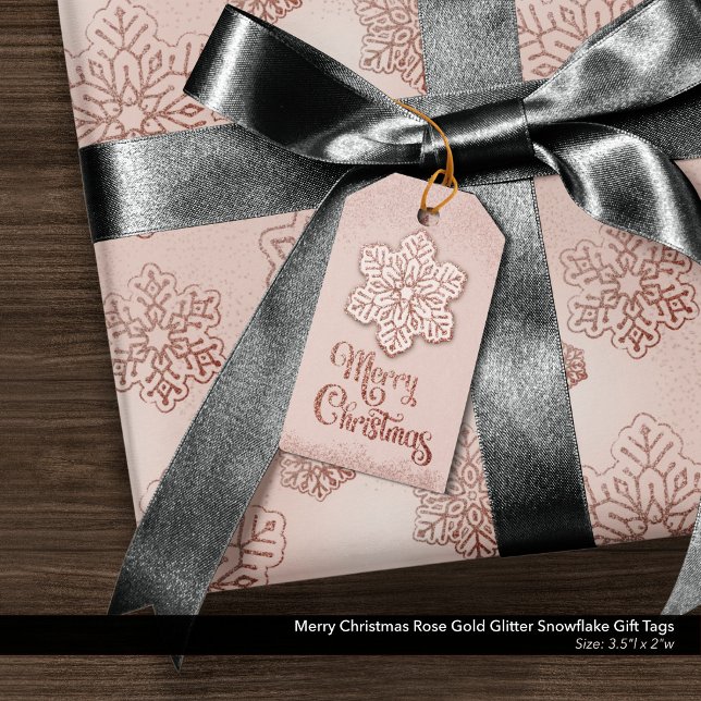 Frohe Weihnachts-Rose Gold Glitzer Snowflake Geschenkanhänger (Merry Christmas Rose Gold Glitter Snowflake Gift Tags)