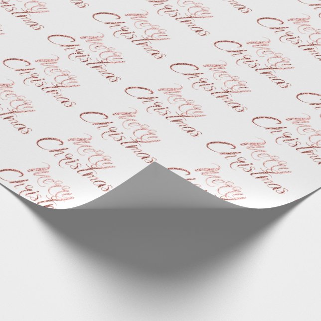 Frohe Weihnachts-Rose Gold Glitzer Weißer Urlaub Geschenkpapier (Ecke)