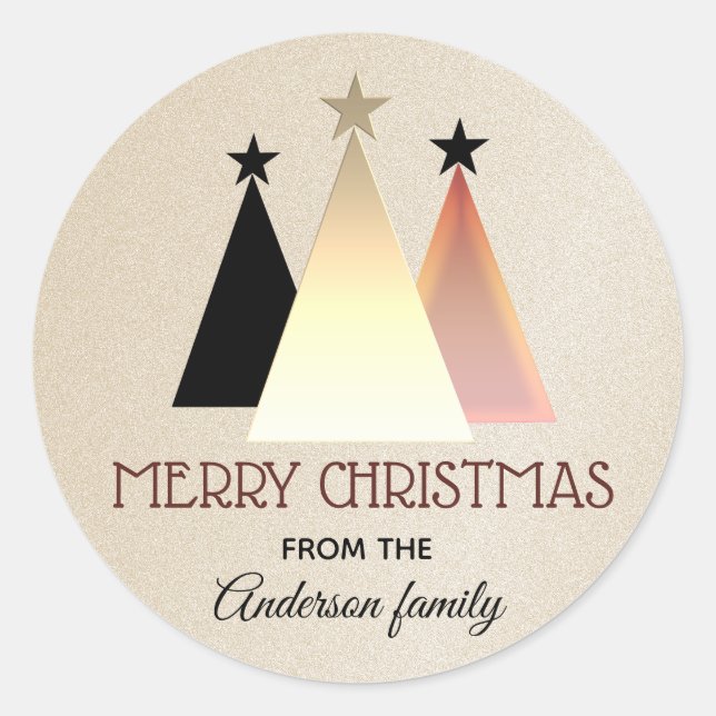 Frohe Weihnachts-Rose Gold Mit Monogramm Runder Aufkleber (Vorderseite)