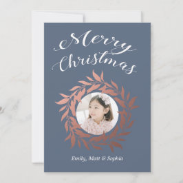Frohe Weihnachts-Rose Gold Wreath Blue White Foto Feiertagskarte