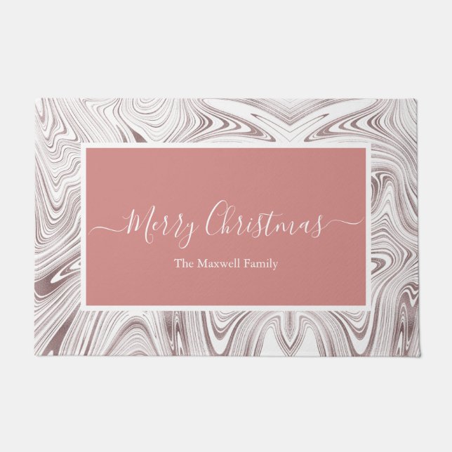 Frohe Weihnachts-Rose goldene Swirl Familienname Fußmatte (Vorderseite)