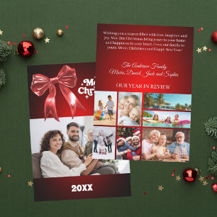 Frohe Weihnachts-Rot-Bogen Foto Jahr in Überprüfun Feiertagskarte