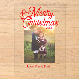 Frohe Weihnachts-Rot-Bug-Kinder Foto modern und el Acryleinladungen
