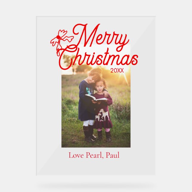 Frohe Weihnachts-Rot-Bug-Kinder Foto modern und el Acrylschild (Vorderseite)