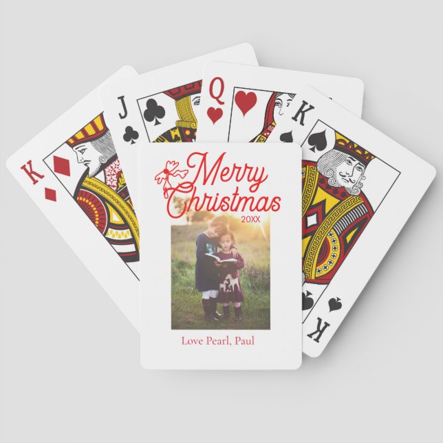Frohe Weihnachts-Rot-Bug-Kinder Foto modern und el Spielkarten (Rückseite)