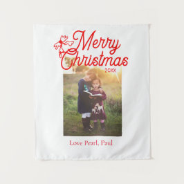 Frohe Weihnachts-Rot-Bug-Kinder Foto modern und el Wandteppich