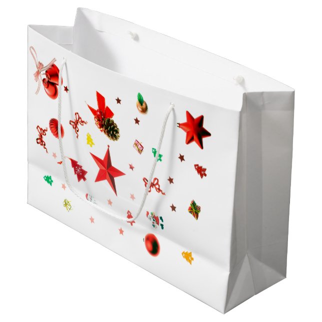 Frohe Weihnachts Rot gemischte Ornamente Große Geschenktüte (Vorderseite Schrägansicht)