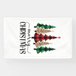 Frohe Weihnachts Rot Grün Karierte Bäume Banner