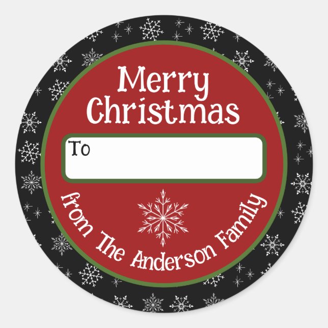 Frohe Weihnachts Rot Grün Sticker mit Schneeflocke (Vorderseite)