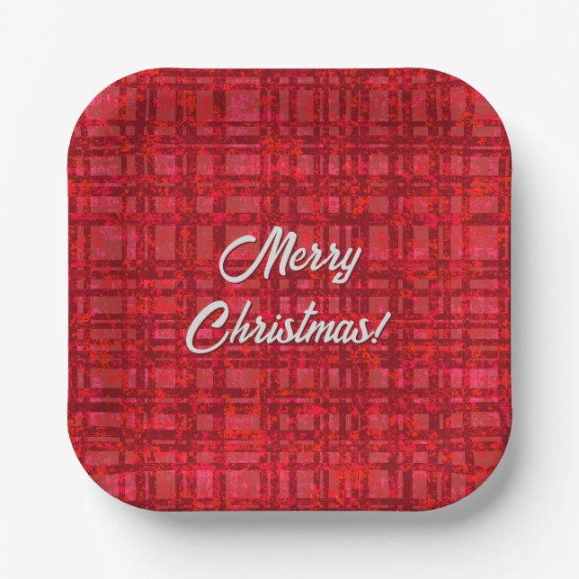 Frohe Weihnachts Rot Kariert Pappteller (Vorderseite)