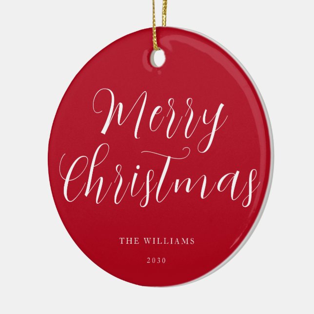 Frohe Weihnachts Rot Minimalistisch Keramik Ornament (Links)