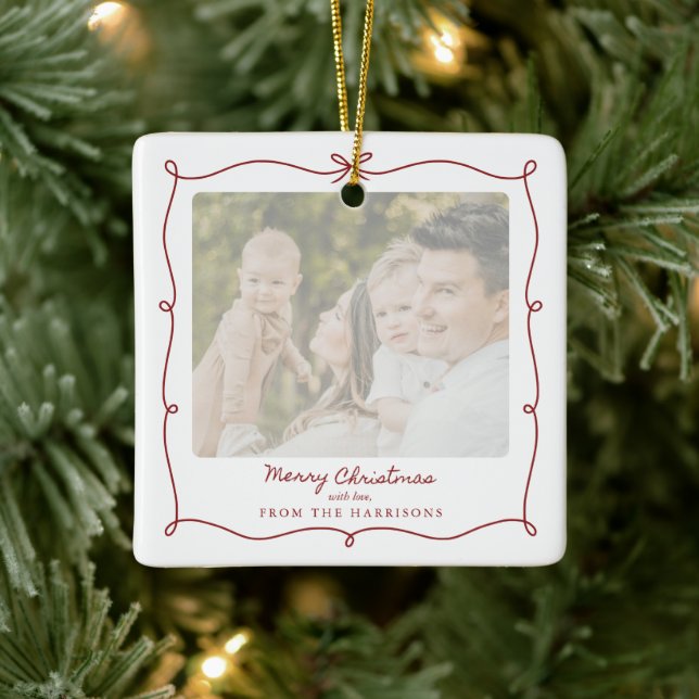 Frohe Weihnachts-Rot-Rahmen Familie Foto Ornament (Baum)