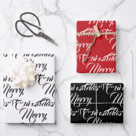 Frohe Weihnachts Rot Schwarz-weiße Drehbuch elegan Geschenkpapier Set