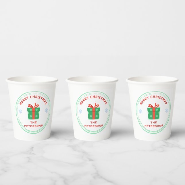 Frohe Weihnachts-Rot-Text-Geschenkboxen auf weiß Pappbecher (Multi)