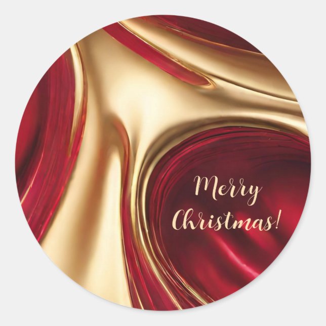 Frohe Weihnachts-Rot und Gold- Runder Aufkleber (Vorderseite)