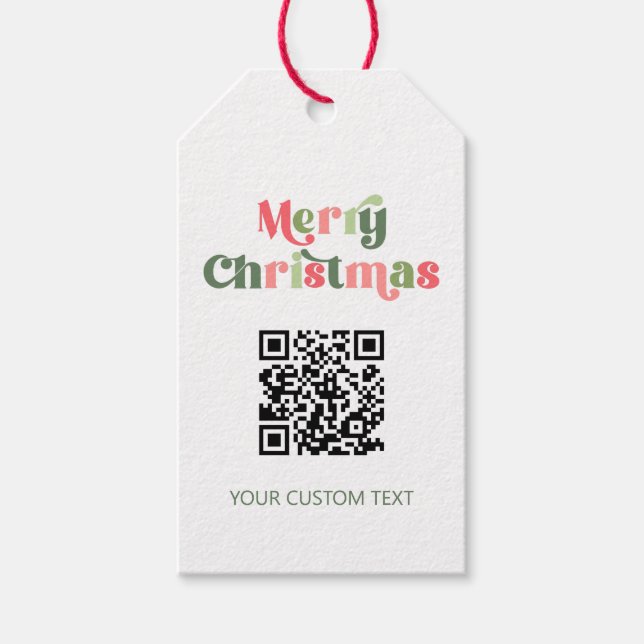 Frohe Weihnachts-Rot und Grüne QR-Code Geschenkanhänger (Vorderseite)