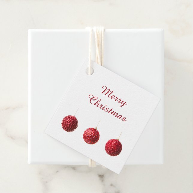 Frohe Weihnachts Rote Balls Dekoration mit Text Geschenkanhänger (Beispiel)