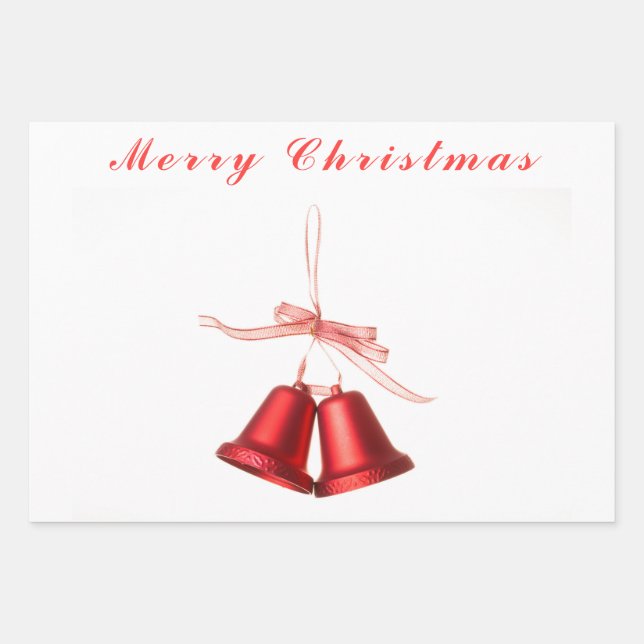 Frohe Weihnachts-Rote Glocke-Dekoration mit Text Geschenkpapier Set (Vorderseite 2)