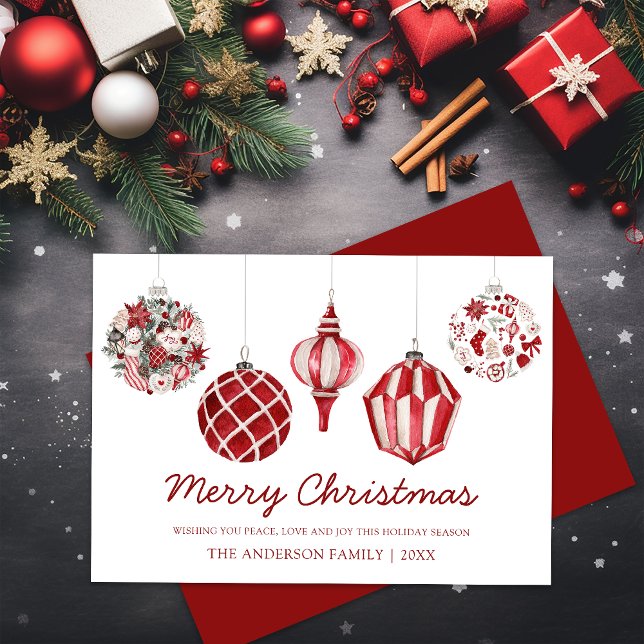 Frohe Weihnachts-Rote Ornament Feiertagskarte (Merry Christmas Red Ornament Holiday Card)