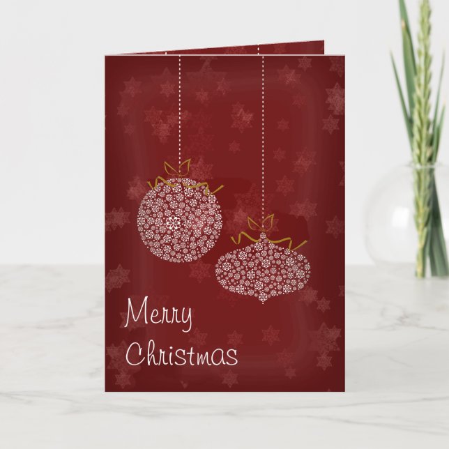 Frohe Weihnachts Rote Sterne Weiße Ornamente Karte (Vorderseite)
