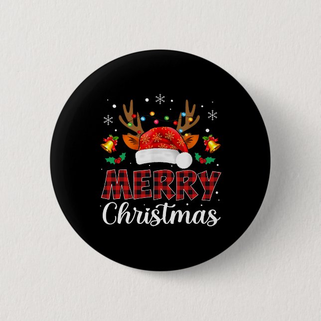 Frohe Weihnachts Rote Weihnachtsmannmütze Reindeer Button (Vorderseite)