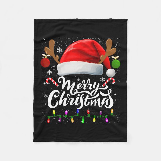 Frohe Weihnachts Rote Weihnachtsmannmütze Reindeer Fleecedecke (Vorderseite)