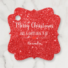 Frohe Weihnachts Roter Glitzer eleganter Name Geschenkanhänger