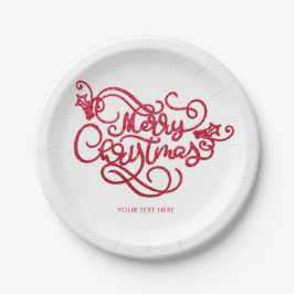 Frohe Weihnachts Roter Glitzer Script Typografie Pappteller