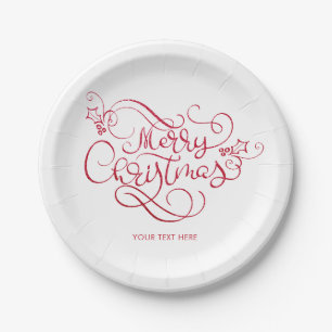 Frohe Weihnachts Roter Glitzer Script Typografie Pappteller
