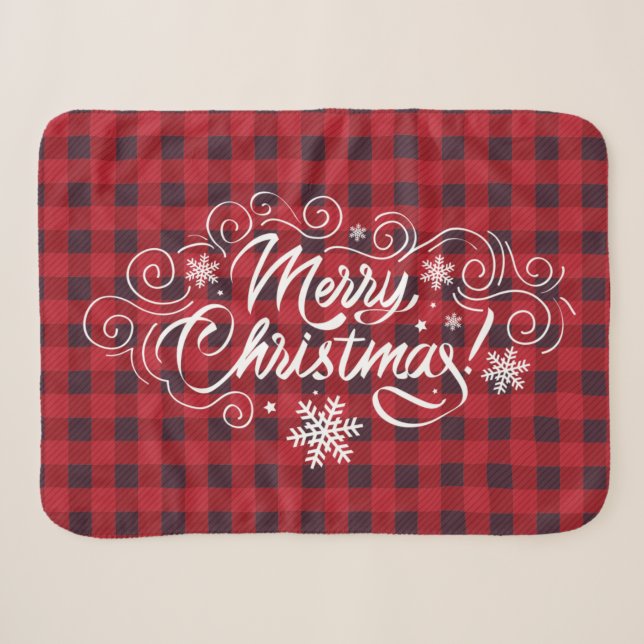 Frohe Weihnachts Rotes Buffalo Kariert Sherpadecke (Vorderseite (Horizontal))