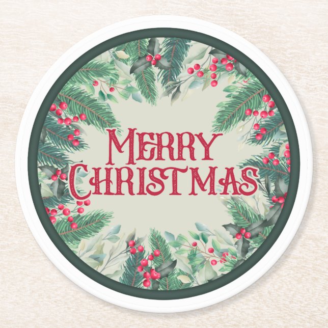 Frohe Weihnachts-Round-Paper-Untersetzer Runder Pappuntersetzer (Vorderseite)