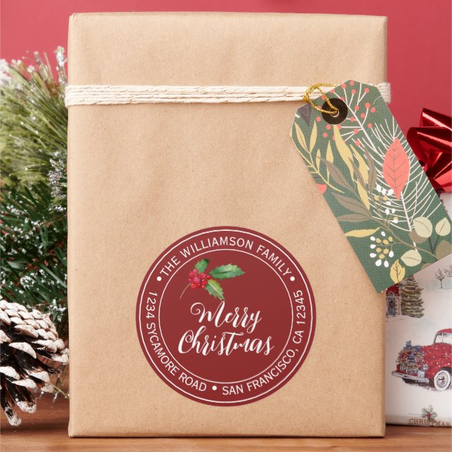 Frohe Weihnachts-Rücksendeadresse Red Runder Aufkleber (Feiertag)