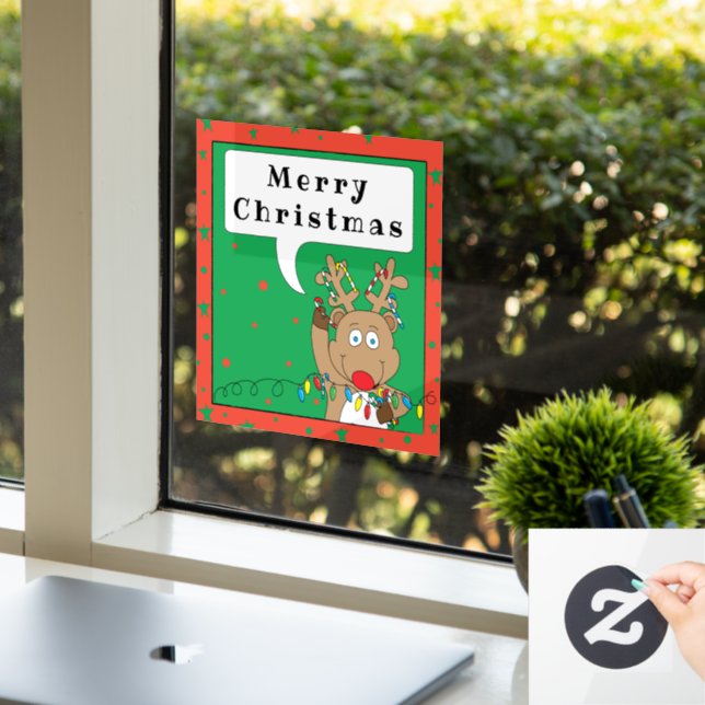 Frohe Weihnachts Rudolf Window Cling Fensteraufkleber (Büro)