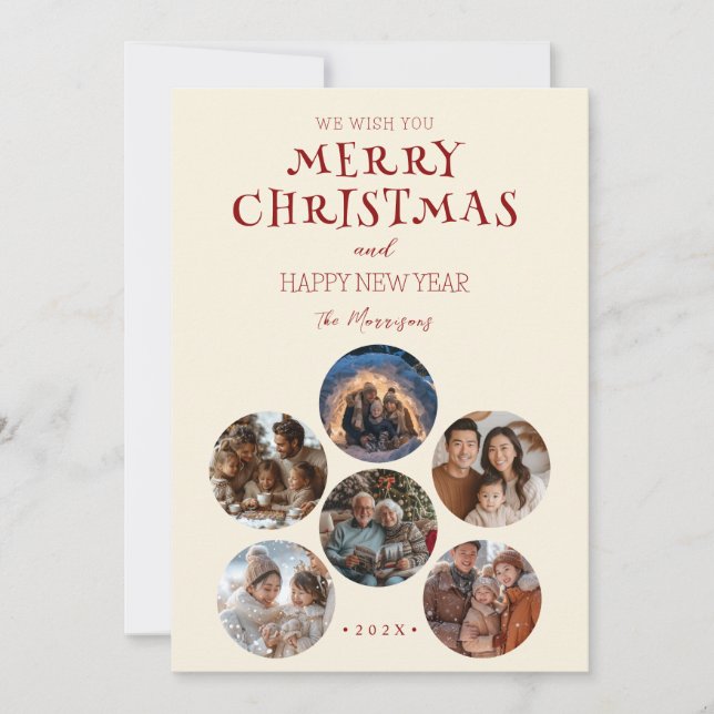 Frohe Weihnachts-Runde Custom-Fotos Feiertagskarte (Vorderseite)