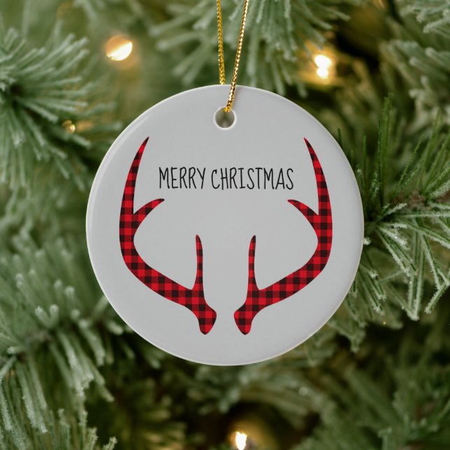 Frohe Weihnachts-Runde Ornament-Karierte Antler Keramik Ornament (Baum)