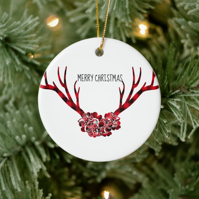 Frohe Weihnachts-Runde Ornament-Karierte Antler Keramik Ornament (Baum)