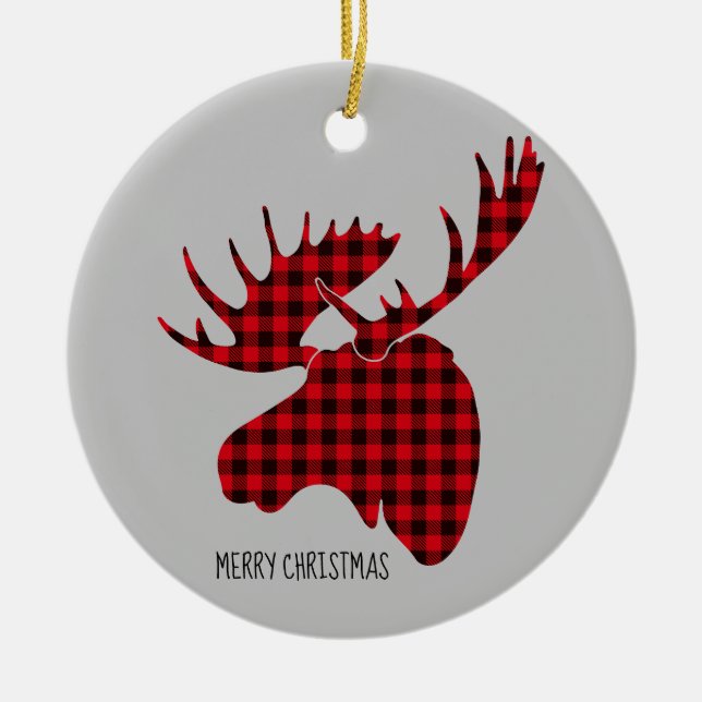 Frohe Weihnachts-Runde Ornament-Karierte Elche Keramik Ornament (Vorne)