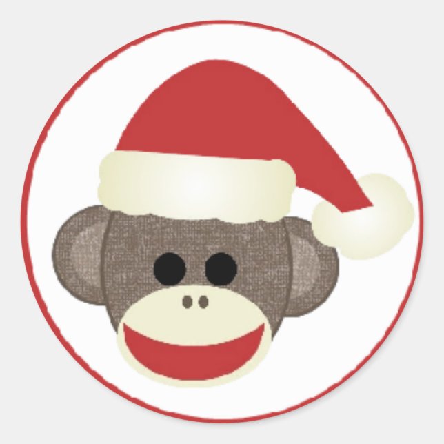 Frohe Weihnachts-Santa Sock-Affen-Aufkleber Runder Aufkleber (Vorderseite)