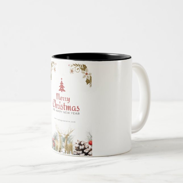 Frohe Weihnachts-Schirmbäume & Hirsche-Tasse Zweifarbige Tasse (VorderseiteRechts)