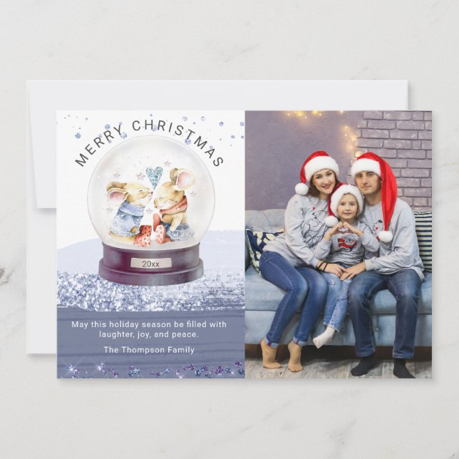 Frohe Weihnachts-Schnee Globe Niedlich Mäuse Foto (Vorderseite)