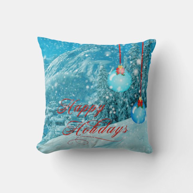 Frohe Weihnachts-Schneeberg-Dorf Kissen (Vorderseite)
