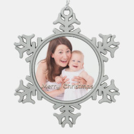 Frohe Weihnachts-Schneeflocke Personalisiertes Fot Schneeflocken Zinn-Ornament