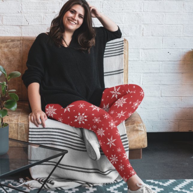 Frohe Weihnachts-Schneeflocken Muster Red Leggings (Von Creator hochgeladen)