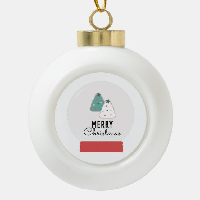 Frohe Weihnachts-Schneeglobe-Cookie Keramik Kugel-Ornament (Vorderseite)